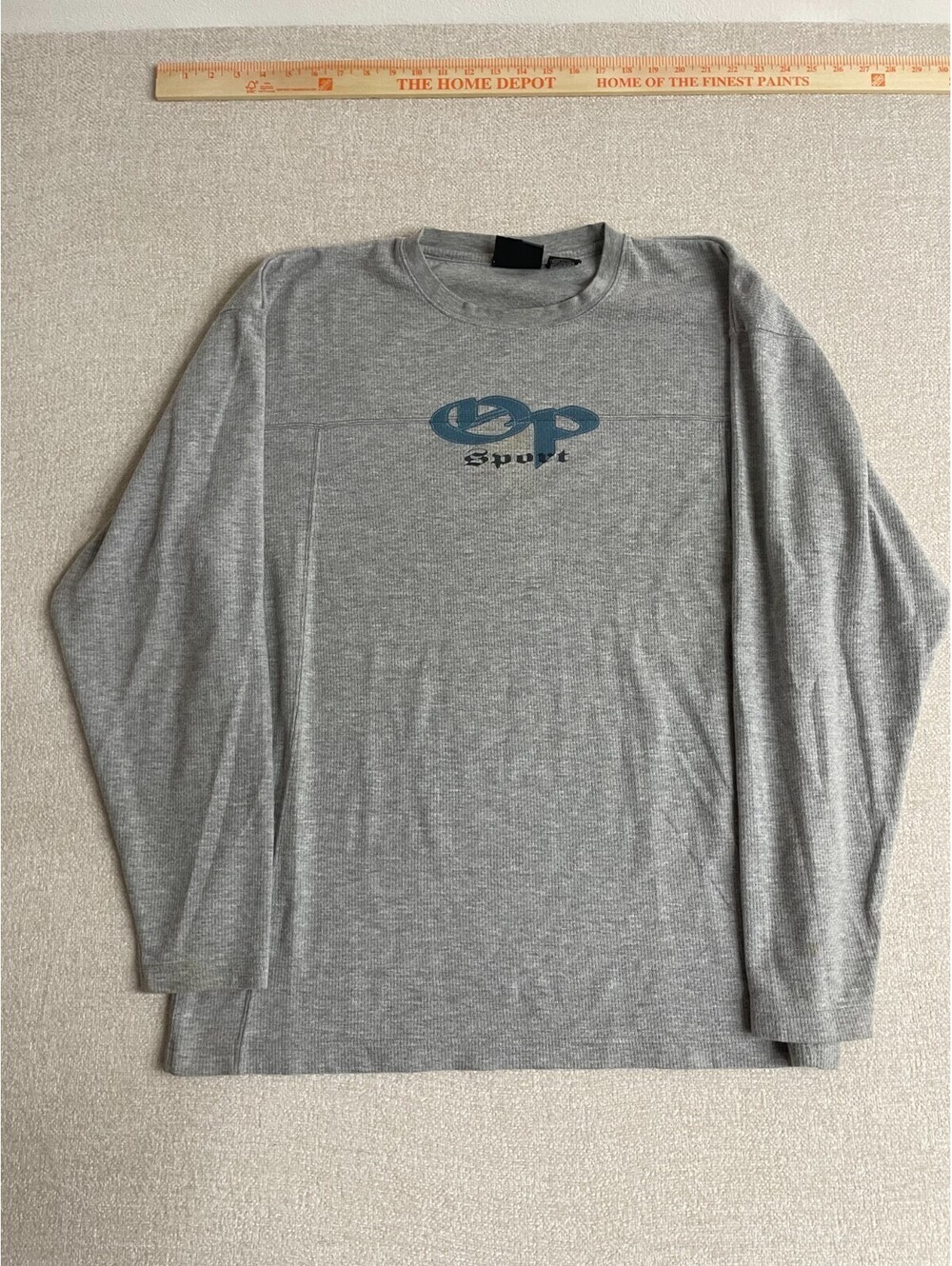 Vintage OP Sport Mens XL Heather Gray Thermal Waffle Knit Long Sleeve Shirt Y2K
